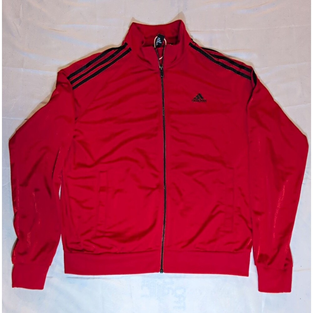 Adidas Men's Track Jacket Red/Black Full Zip Medium Striped Long Sleeve